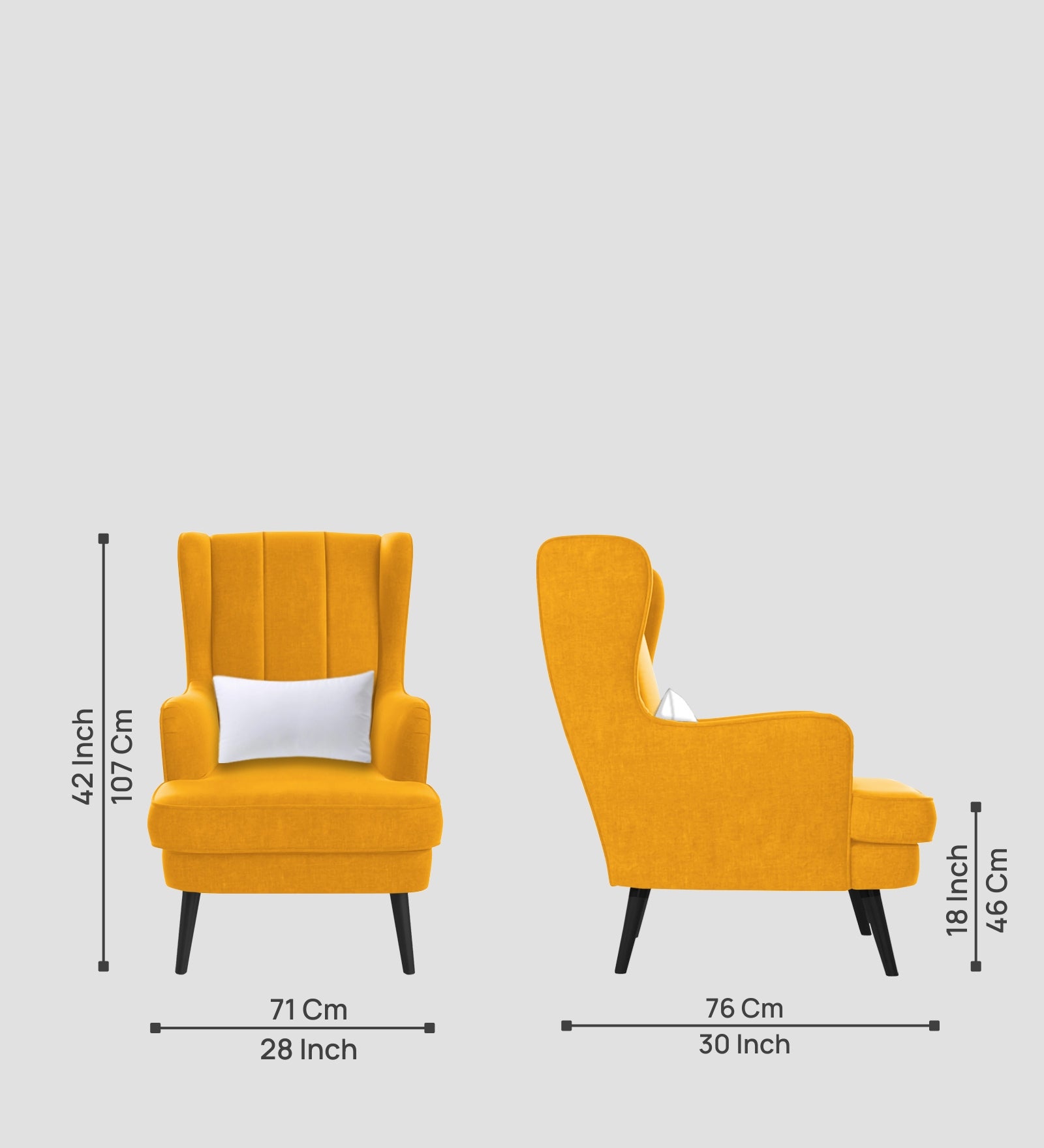 Niya Velvet 1 Seater Wing Chair in Safforn Yellow Colour