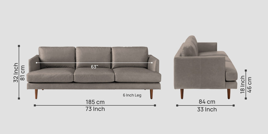 Sterio Leatherette 3 Seater Sofa In Steel Grey Colour - Febonic Living