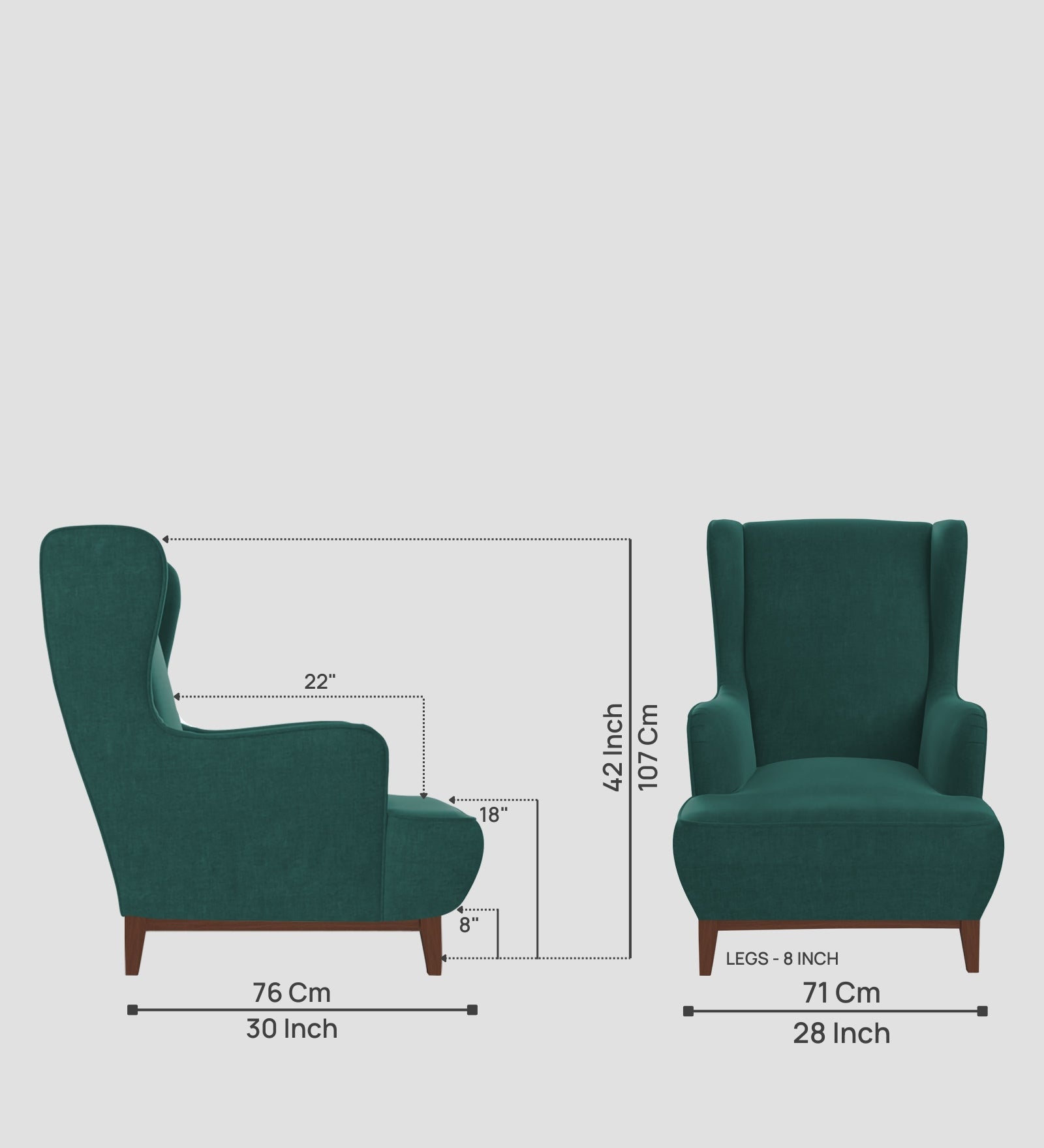 Suri Velvet 1 Seater Wing Chair in Pine Green Colour