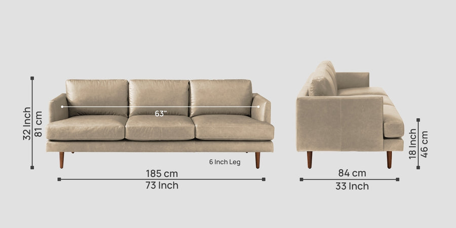 Sterio Leatherette 3 Seater Sofa In Tan Beige Colour - Febonic Living