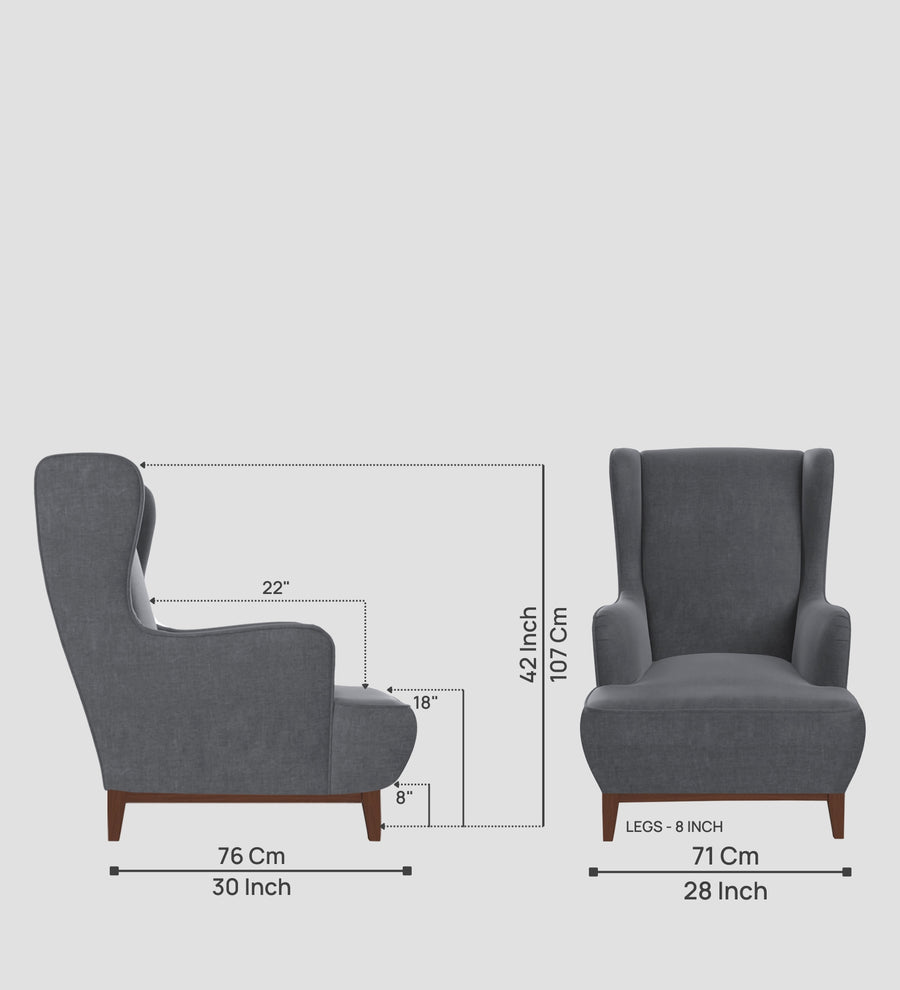 Suri Velvet Wing Chair In Pubble Grey Colour - Febonic Living