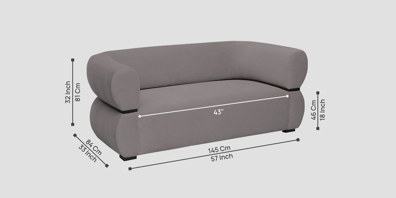 Kula Velvet 2 Seater Sofa In Pearl Grey Colour