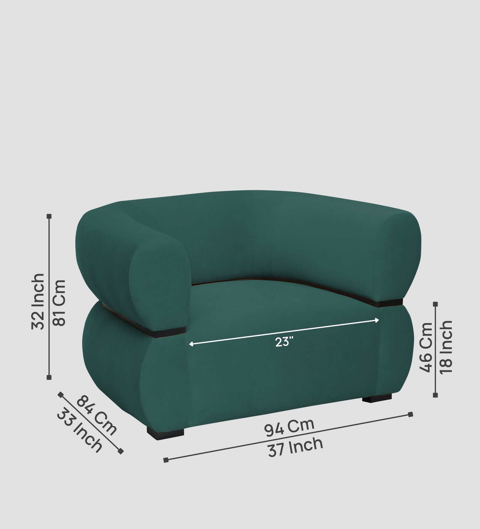 Kula Velvet 1 Seater Sofa In Pine Green Colour