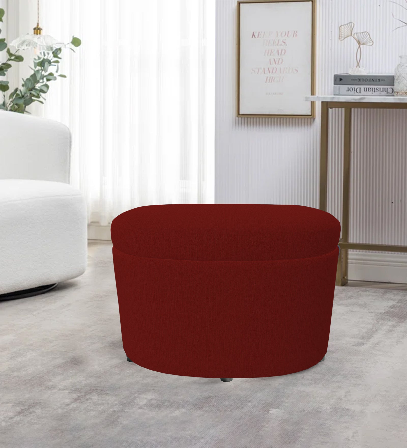 Ruggy Fabric Storage Ottoman in Blood Maroon Colour