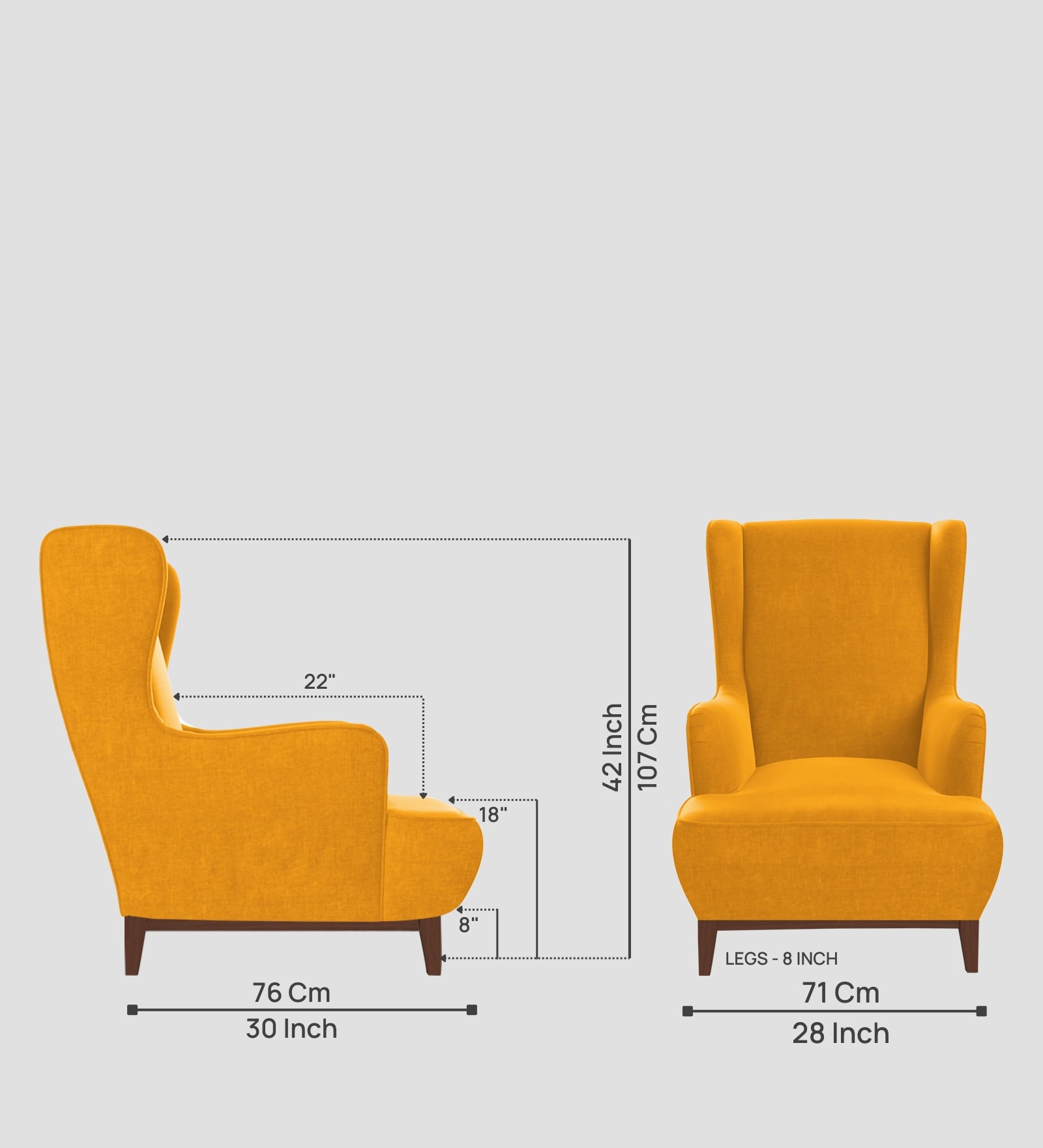 Suri Velvet 1 Seater Wing Chair in Safforn Yellow Colour