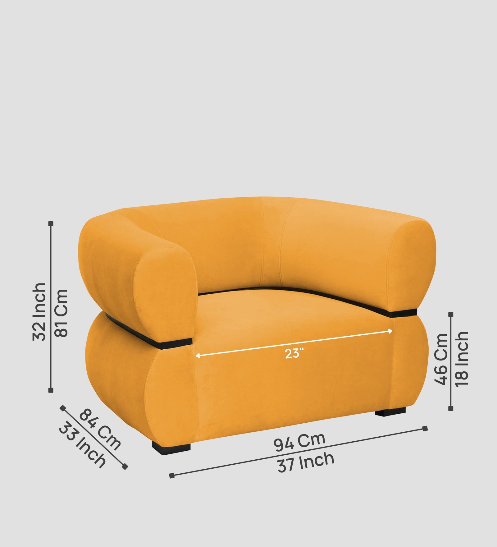 Kula Velvet 1 Seater Sofa In Safforn Yellow Colour