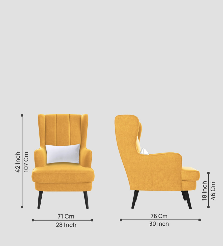 Niya Velvet Wing Chair In Turmeric Yellow Colour - Febonic Living