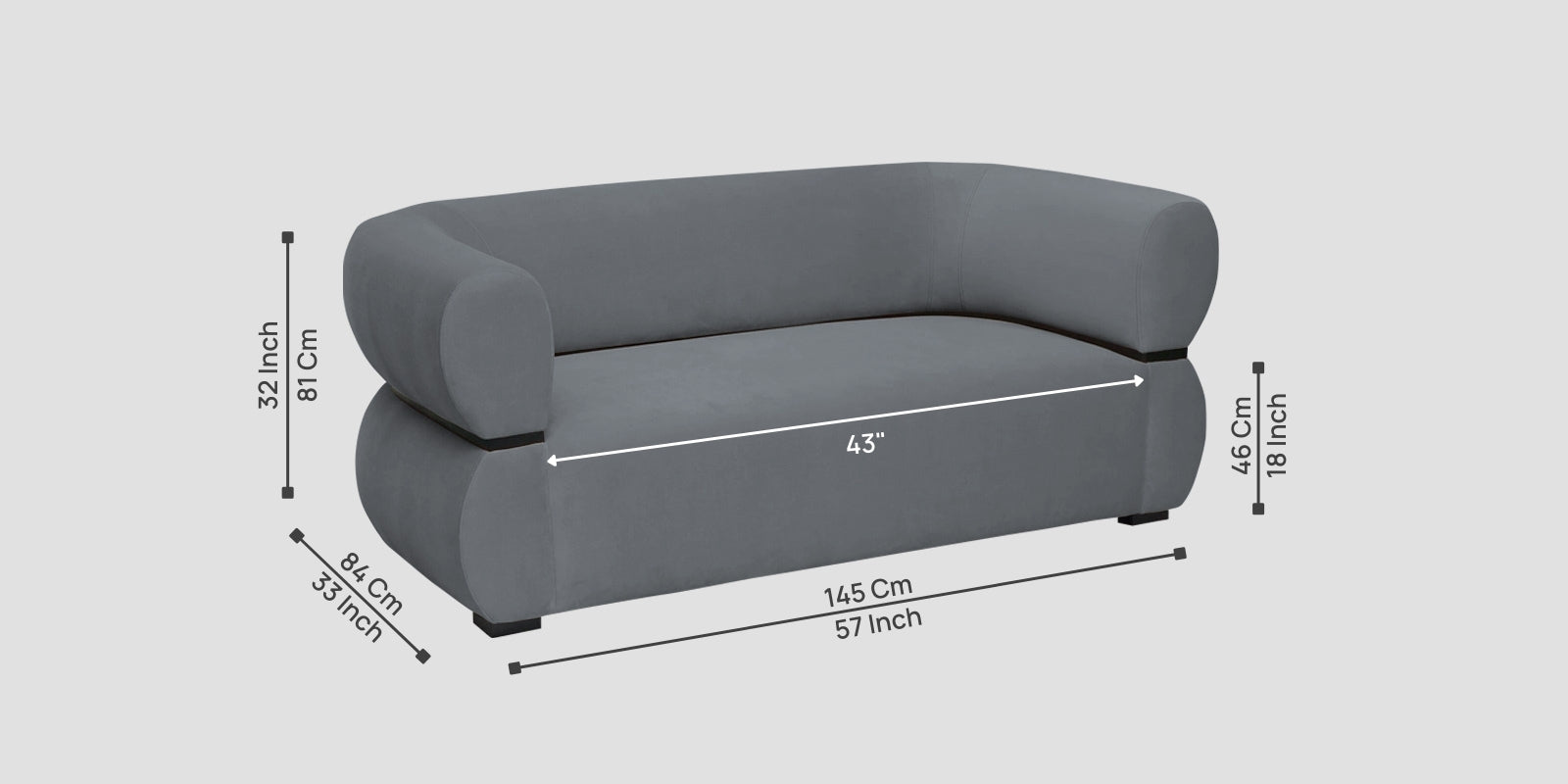 Kula Velvet 2 Seater Sofa In Pubble Grey Colour