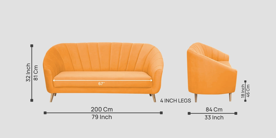 Kaylee Velvet 3 Seater Sofa In Tangerine Orange Colour - Febonic Living
