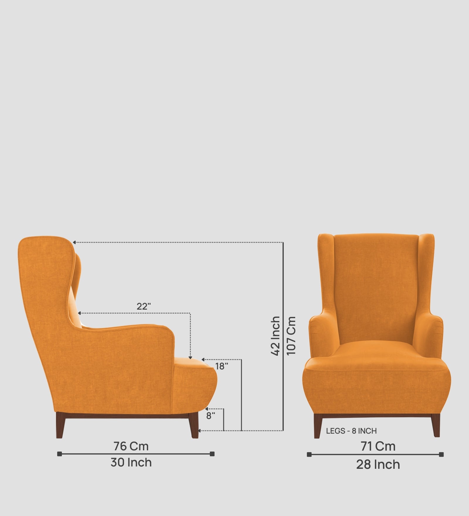 Suri Velvet 1 Seater Wing Chair in Tangerine orange Colour