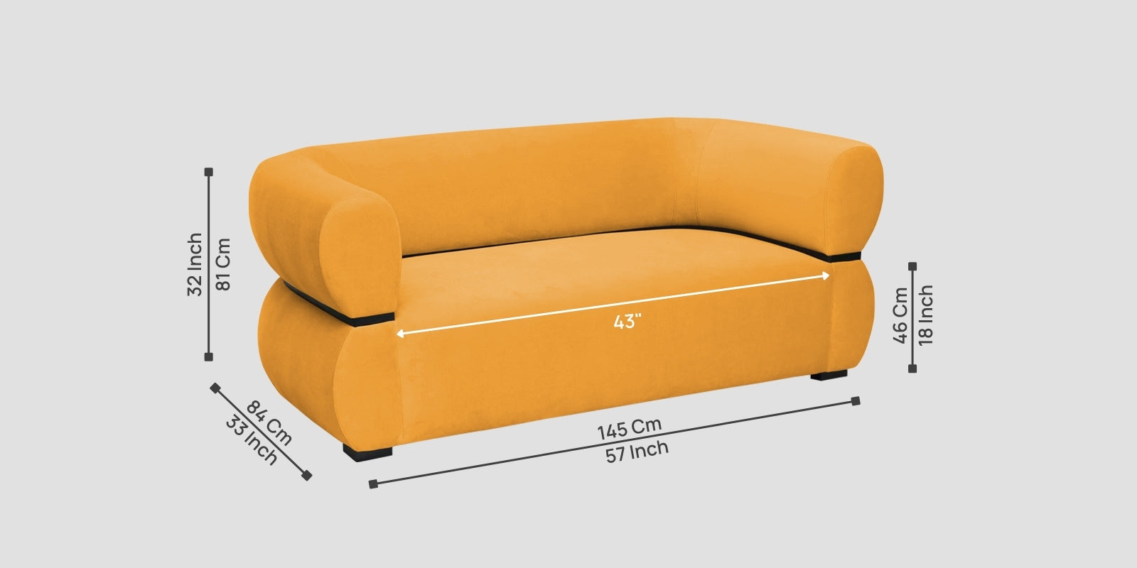 Kula Velvet 2 Seater Sofa In Safforn Yellow Colour