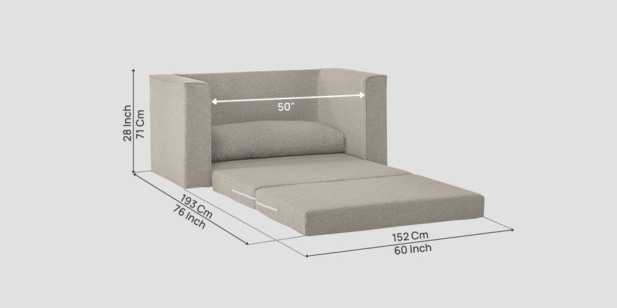 Kenia Fabric 2 Seater Foldable Sofa Cum Bed In Ash Grey Colour - Febonic Living