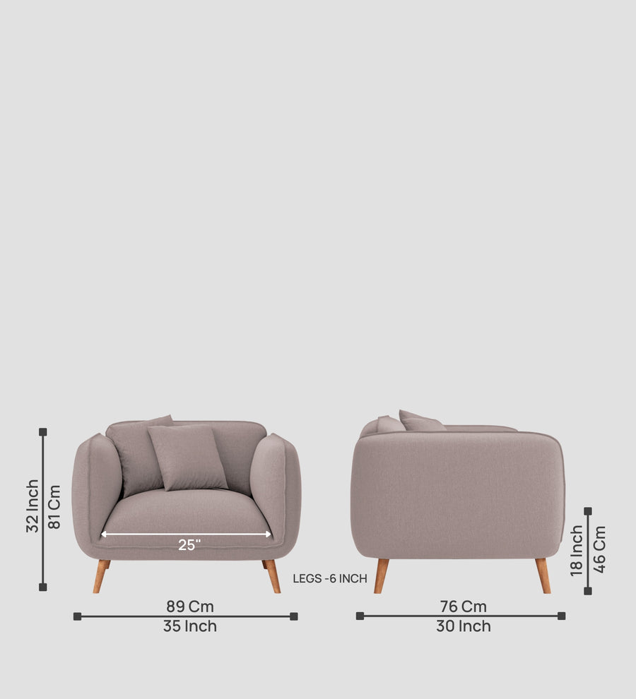 Zia Fabric 1 Seater Sofa In Almond Beige Colour - Febonic Living