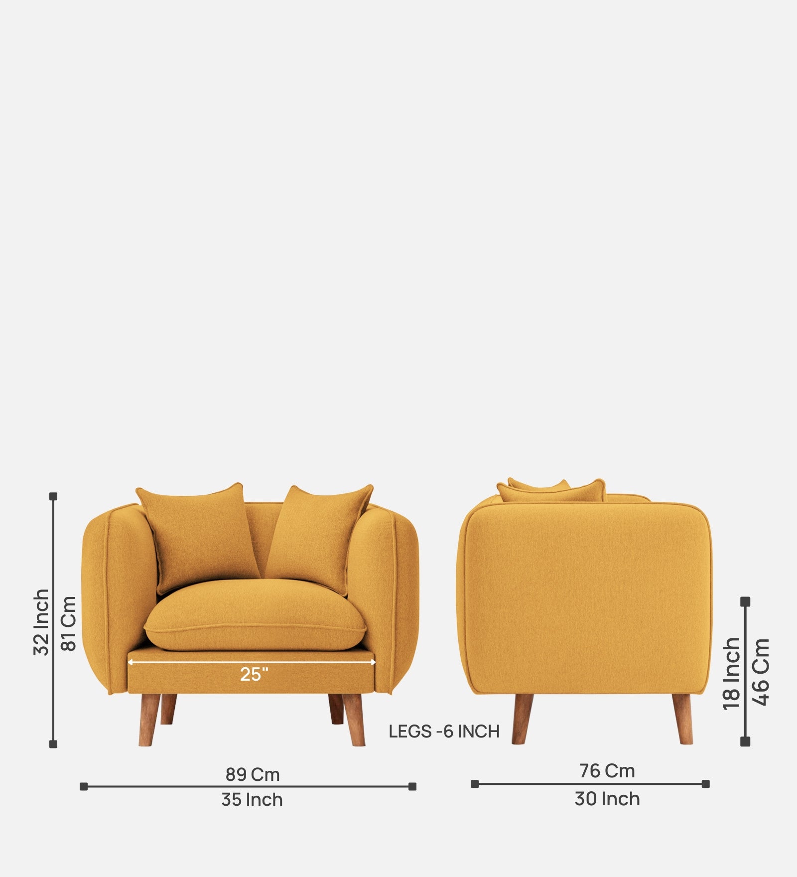 Reva Fabric 1 Seater Sofa In Blush Yellow Colour