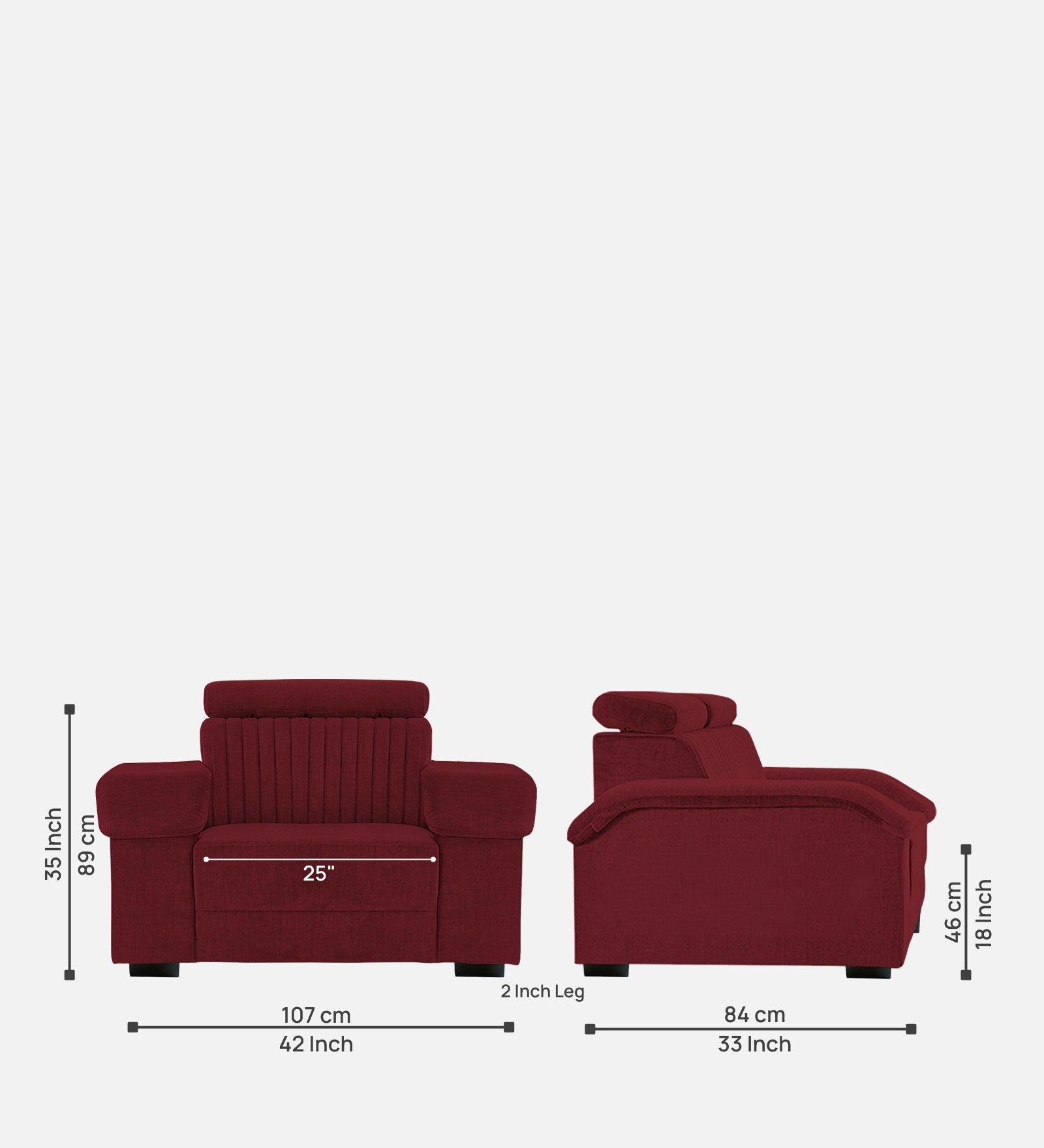 Draco Fabric 1 Seater Sofa In  Blood Maroon Colour - Febonic Living