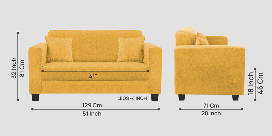 Nebula Fabric 2 Seater Sofa In Bold Yellow Colour - Febonic Living