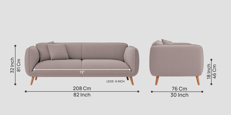 Zia Fabric 3 Seater Sofa In Almond Beige Colour - Febonic Living