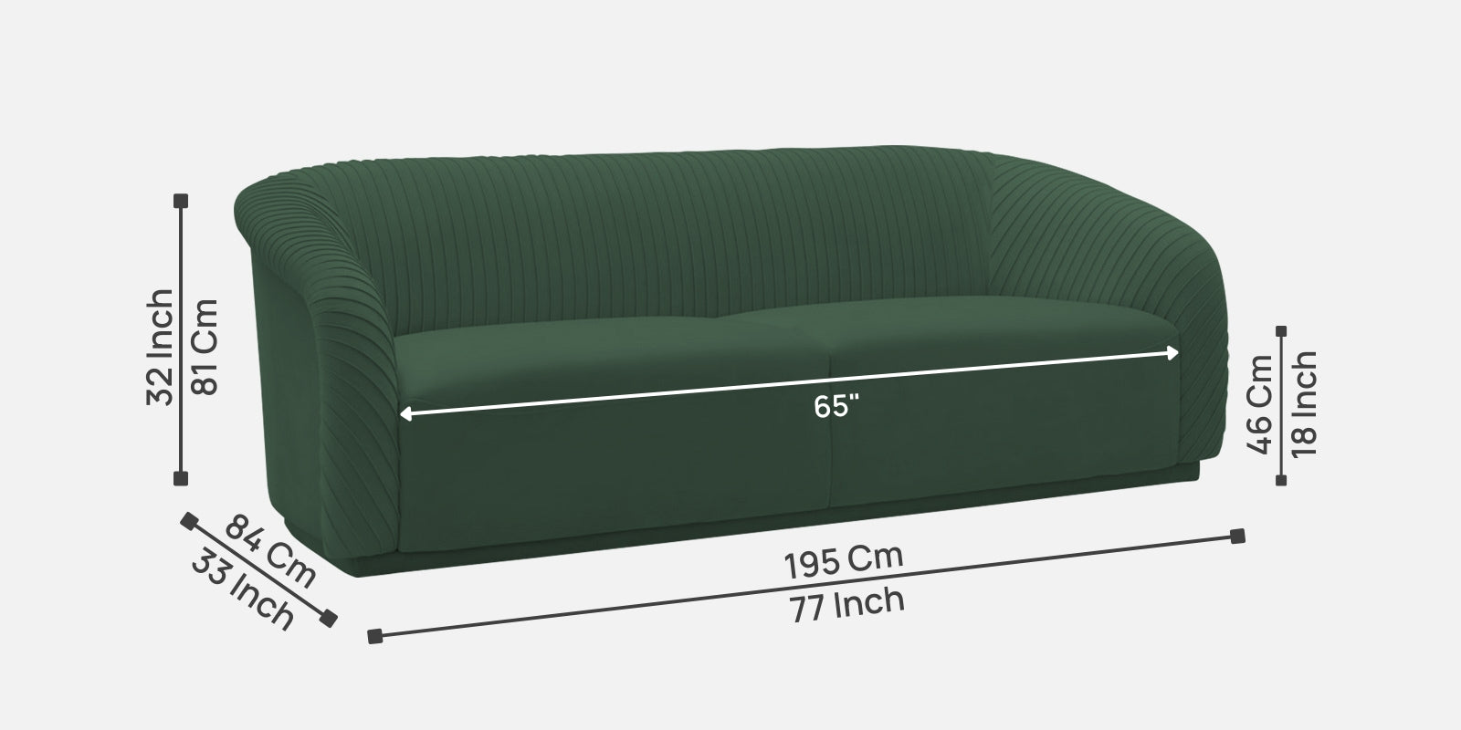 Yara Velvet Fabric 3 Seater Sofa in Amazon Green Colour