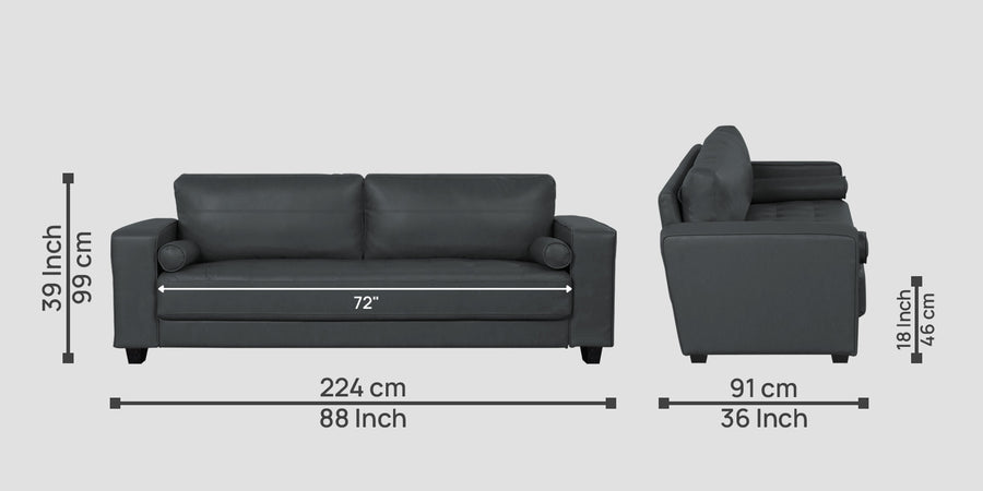 Darwin Leatherette 3 Seater Sofa In Pepper Grey Colour - Febonic Living