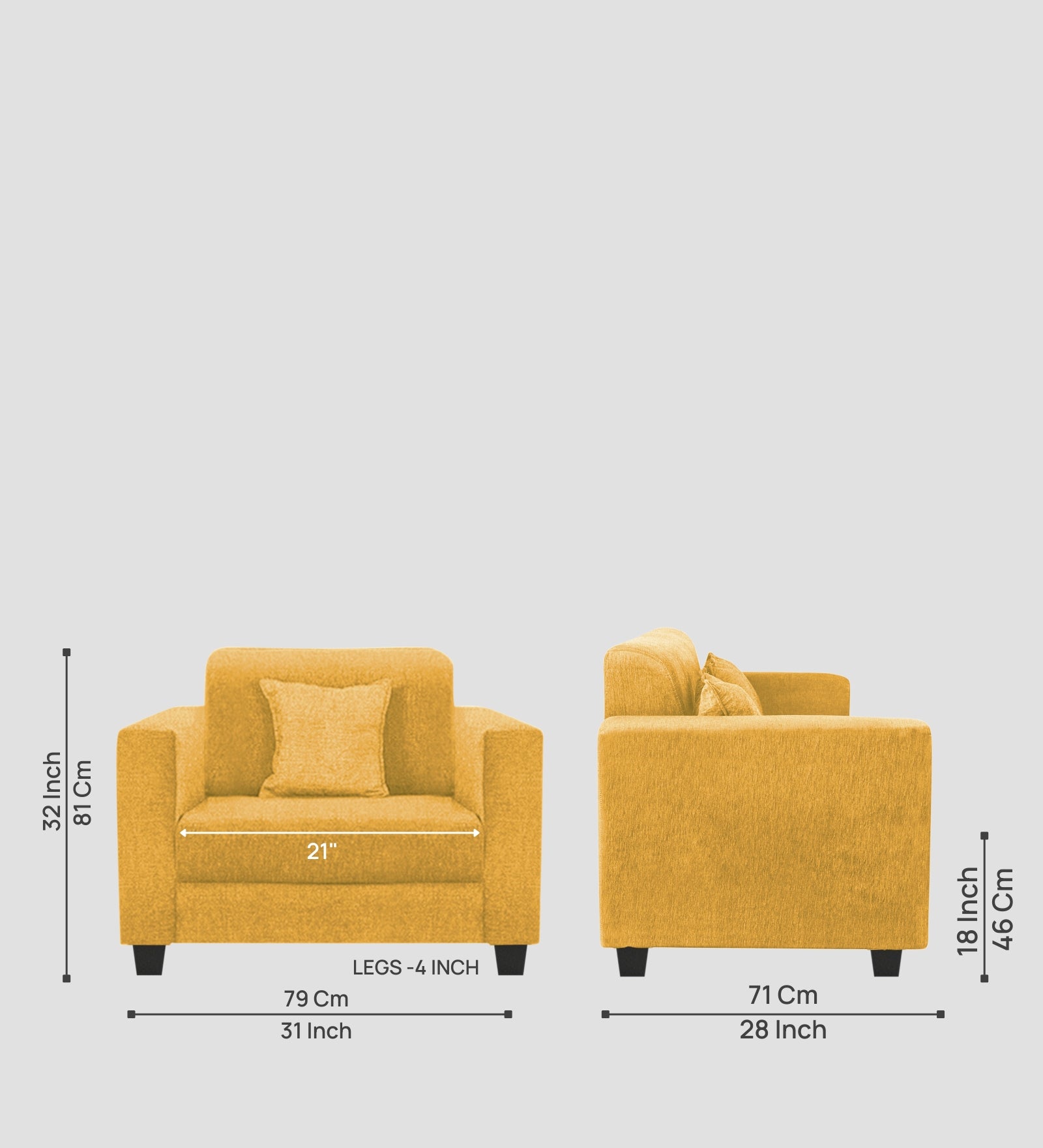 Nebula Fabric 1 Seater Sofa In  Bold Yellow Colour - Febonic Living
