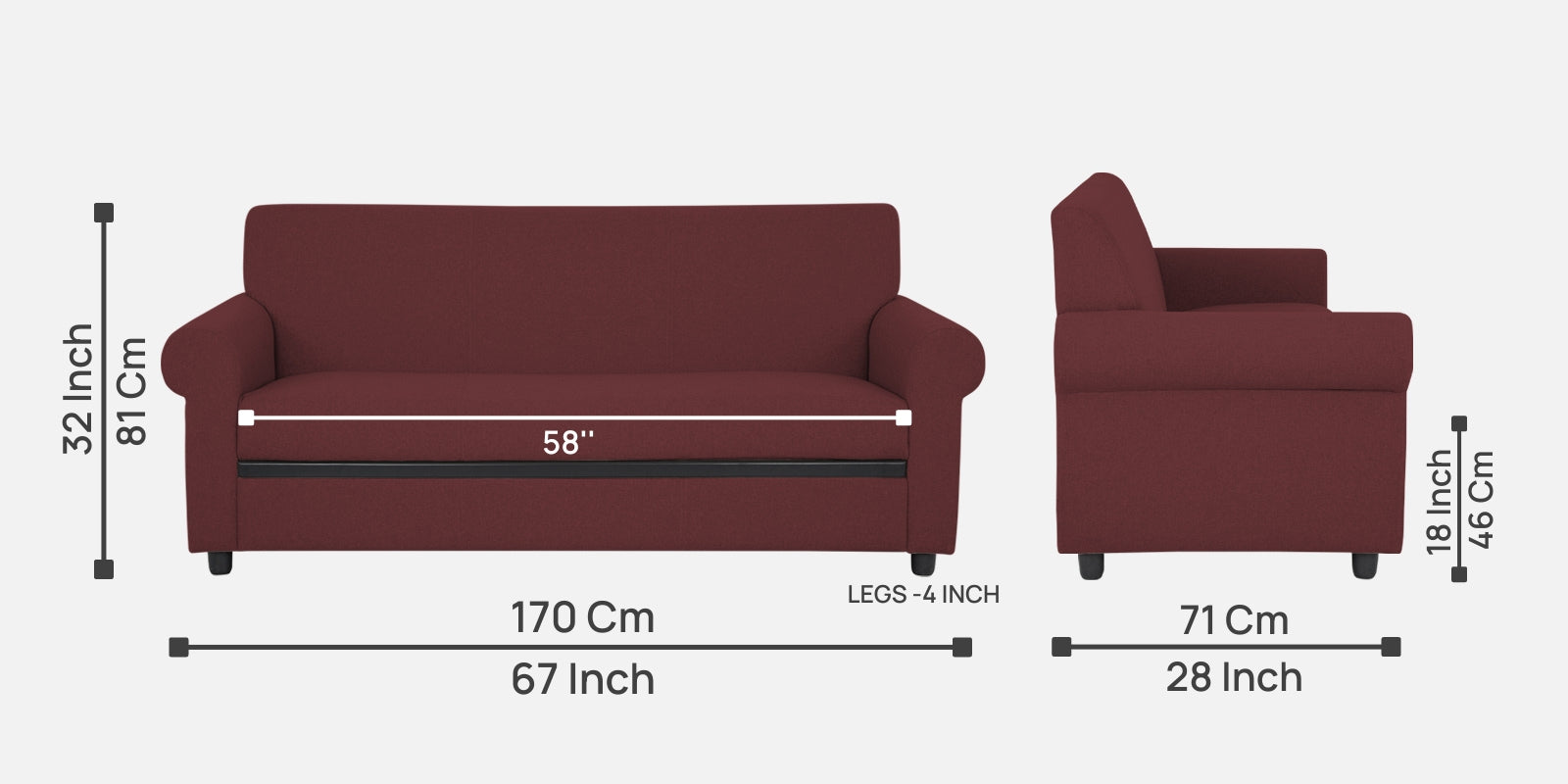 Ribby Fabric 3 Seater Sofa in Blaze Red Colour