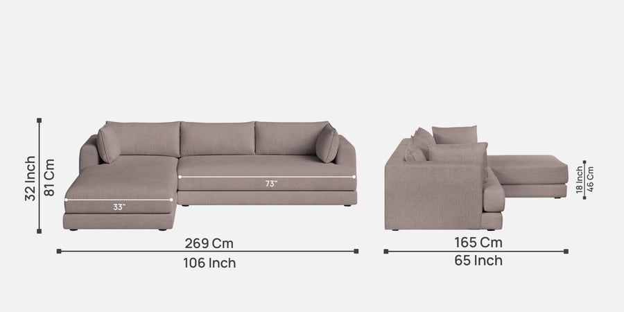 Ziggy Fabric Rhs Sectional Sofa 3 Lounger In Almond Beige Colour - Febonic Living