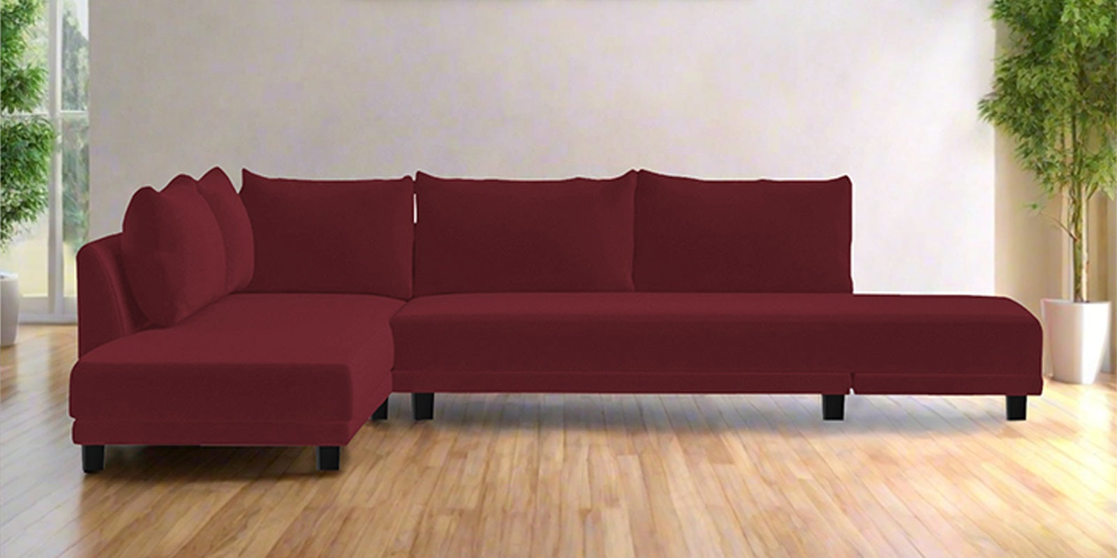 Ira Fabric RHS 6 Seater Sofa Cum Bed In Blood Maroon Colour