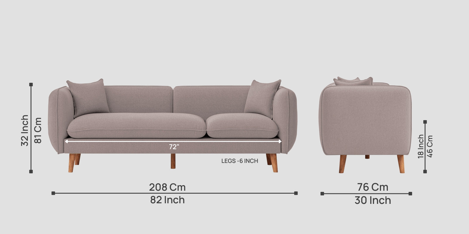Reva Fabric 3 Seater Sofa In Almond Beige Colour - Febonic Living