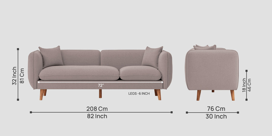 Reva Fabric 3 Seater Sofa In Almond Beige Colour - Febonic Living