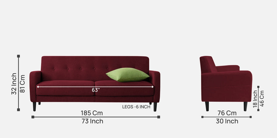 Marq Fabric 3 Seater Sofa In Blood Maroon Colour - Febonic Living