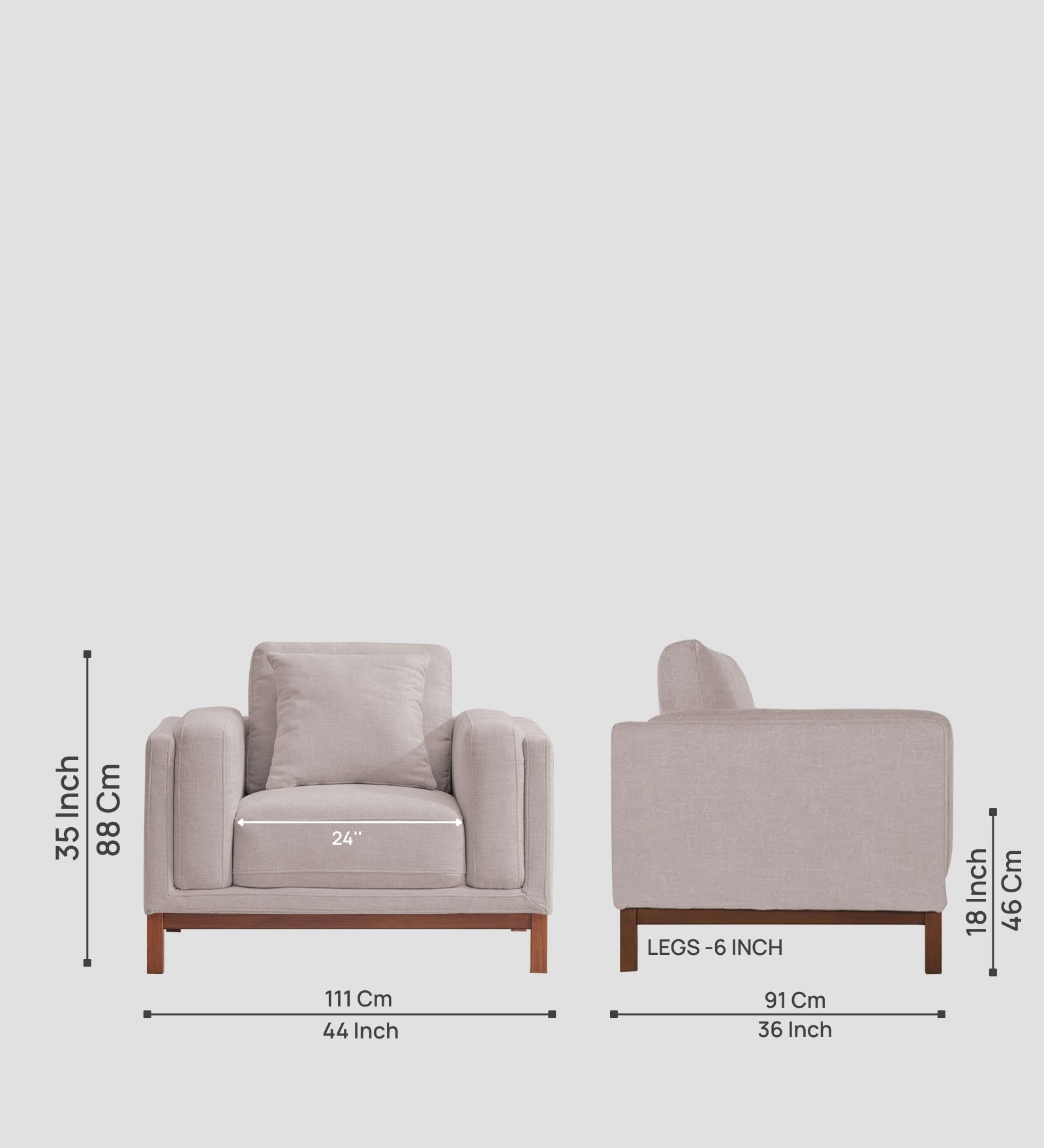 Borry Fabric 1 Seater Sofa in Almond Beige Colour