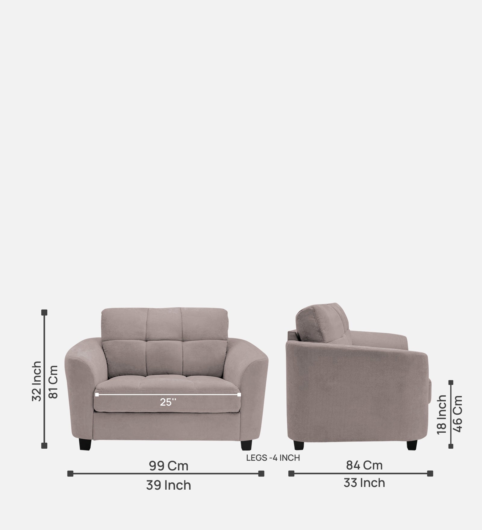 Mulan Fabric 1 Seater Sofa in Almond Beige Colour