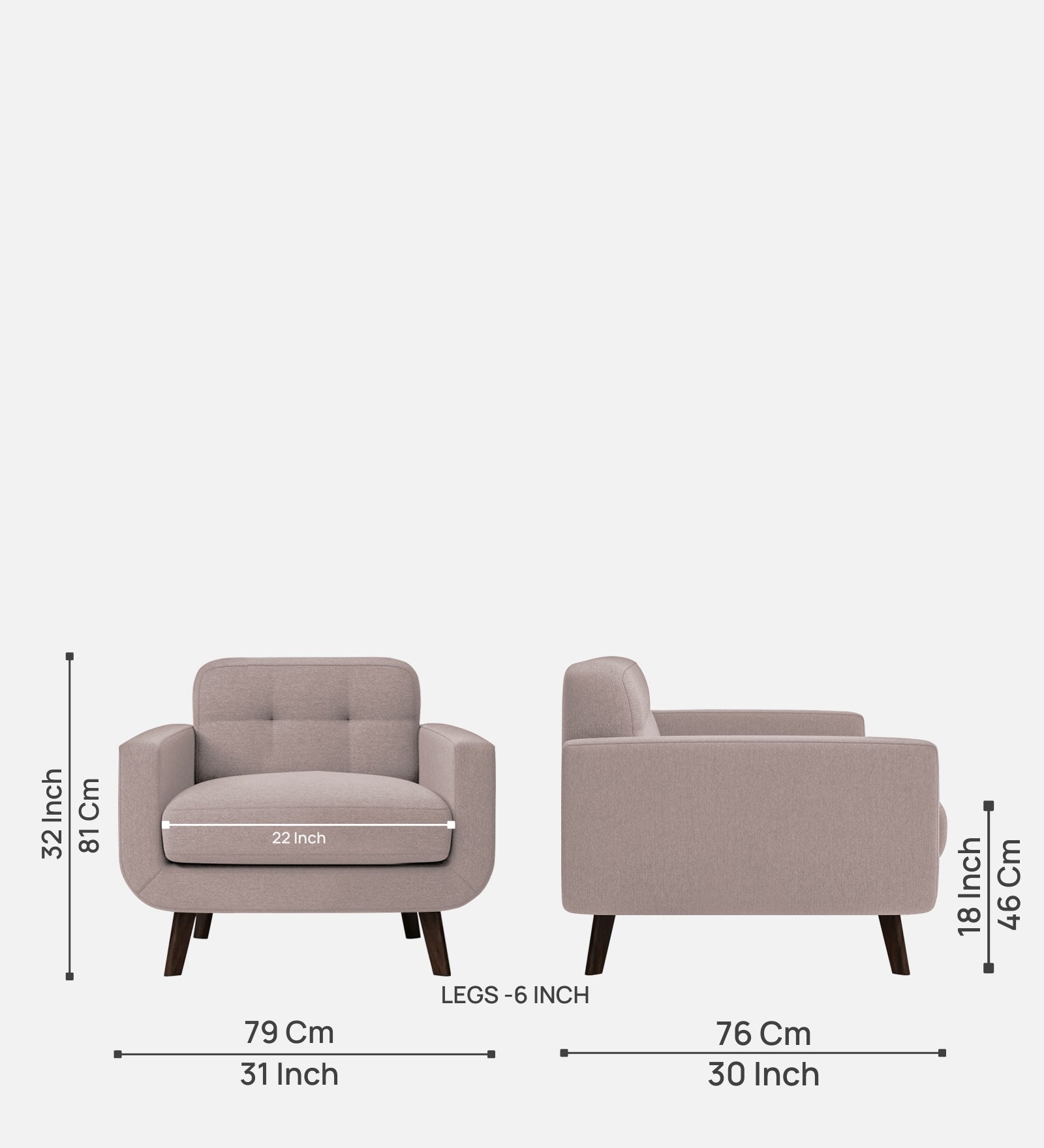 Marsela Fabric 1 Seater Sofa In  Almond Beige Colour - Febonic Living