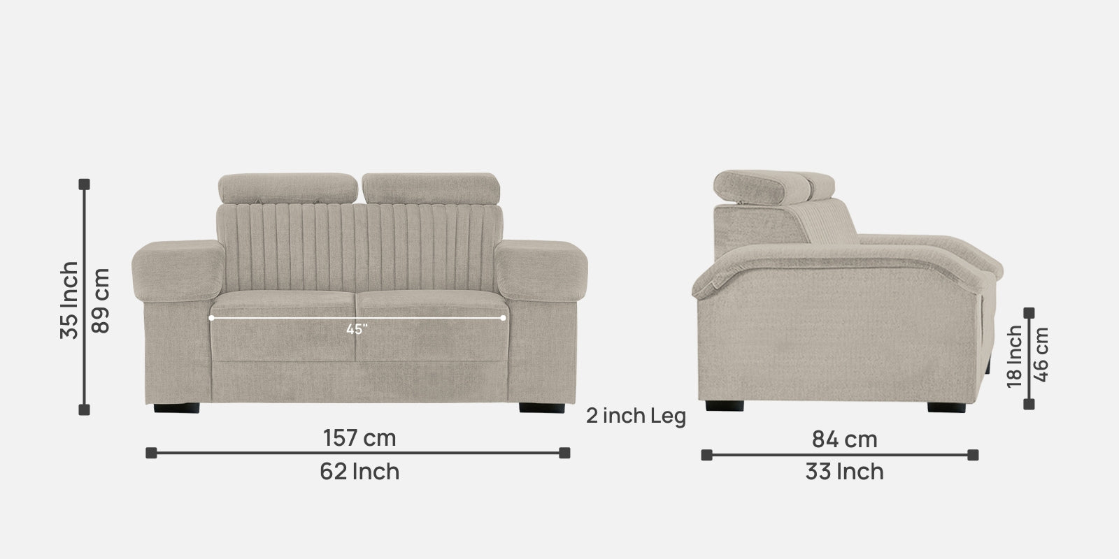 Draco Fabric 2 Seater Sofa In Ash Grey Colour - Febonic Living
