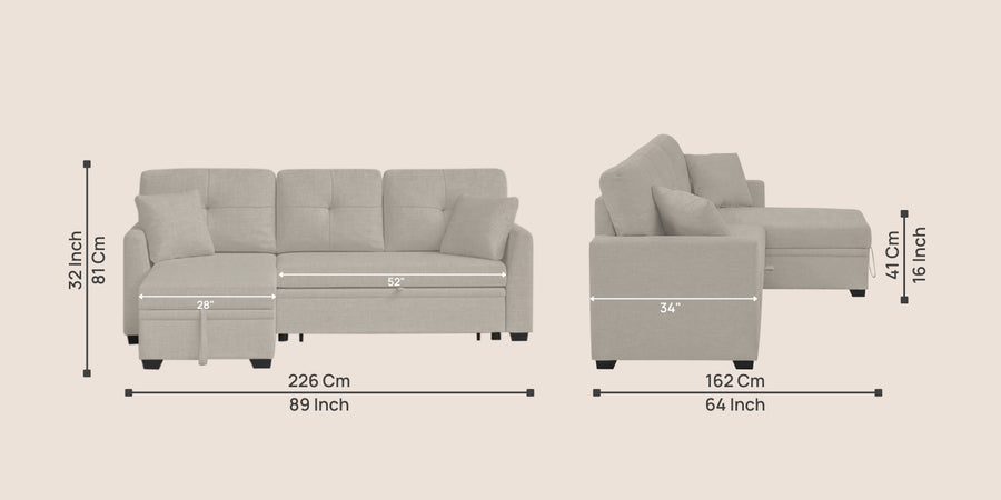 Jody Fabric 3 Seater Pull Out Sofa Cum Bed In Ash Grey Colour With Storage - Febonic Living