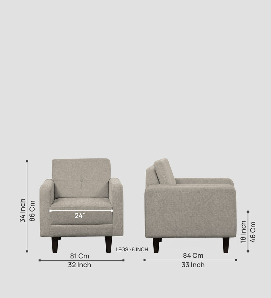 Noha Fabric 1 Seater Sofa In Ash Grey Colour - Febonic Living
