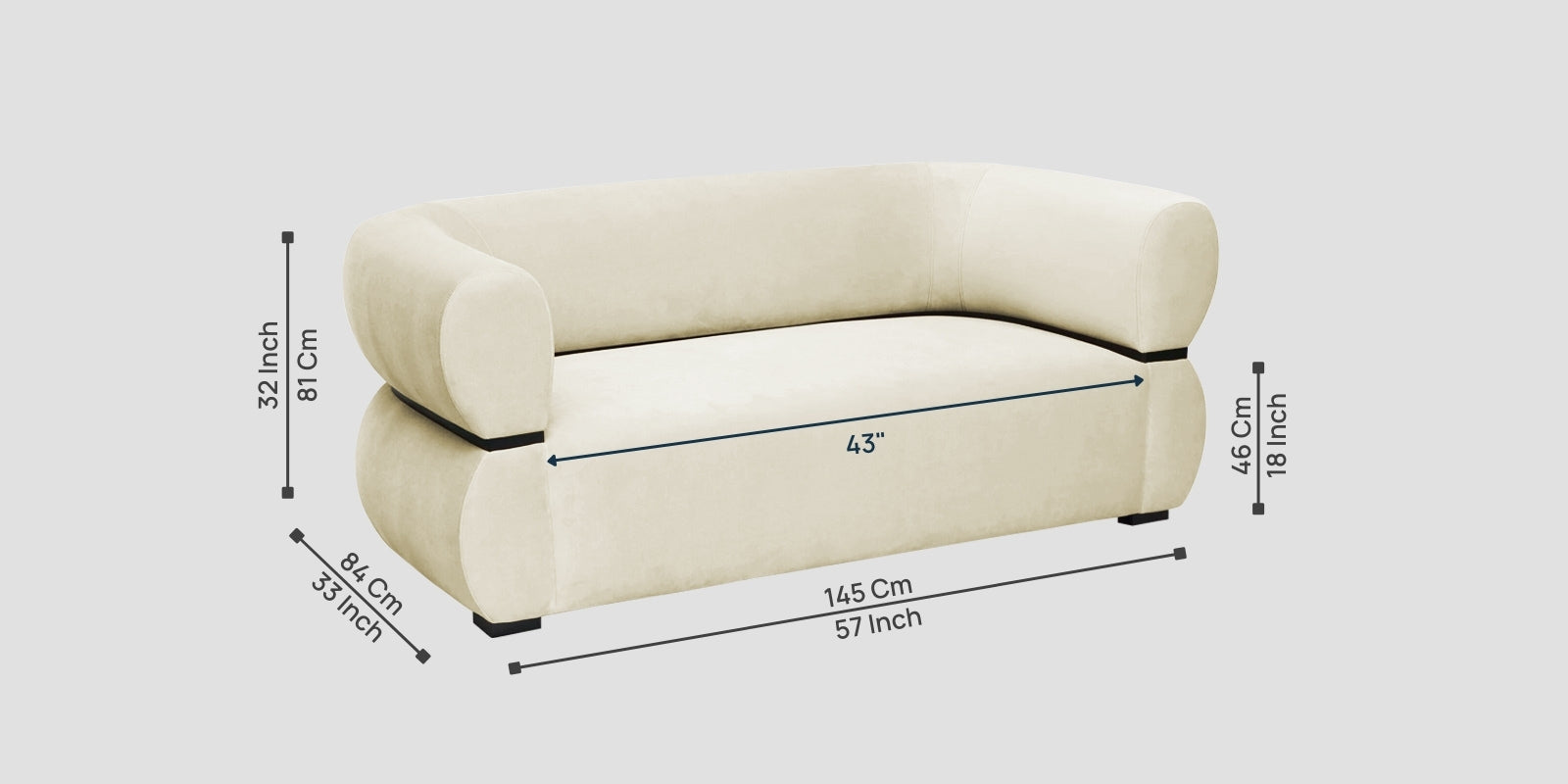 Kula Velvet 2 Seater Sofa In Warm white Colour