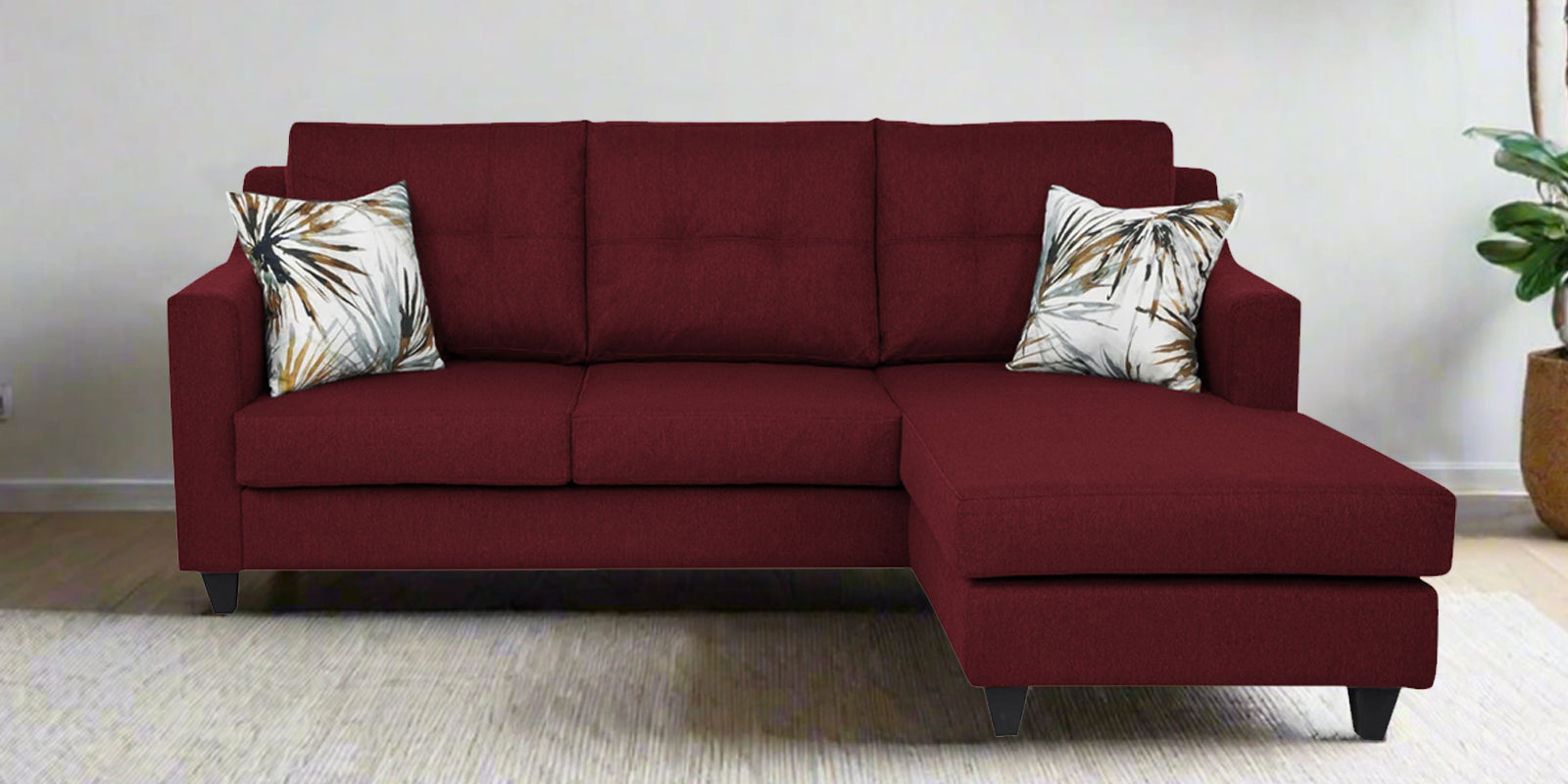 Welly Fabric LHS Sectional Sofa (2 + Lounger) In Blood Maroon Colour