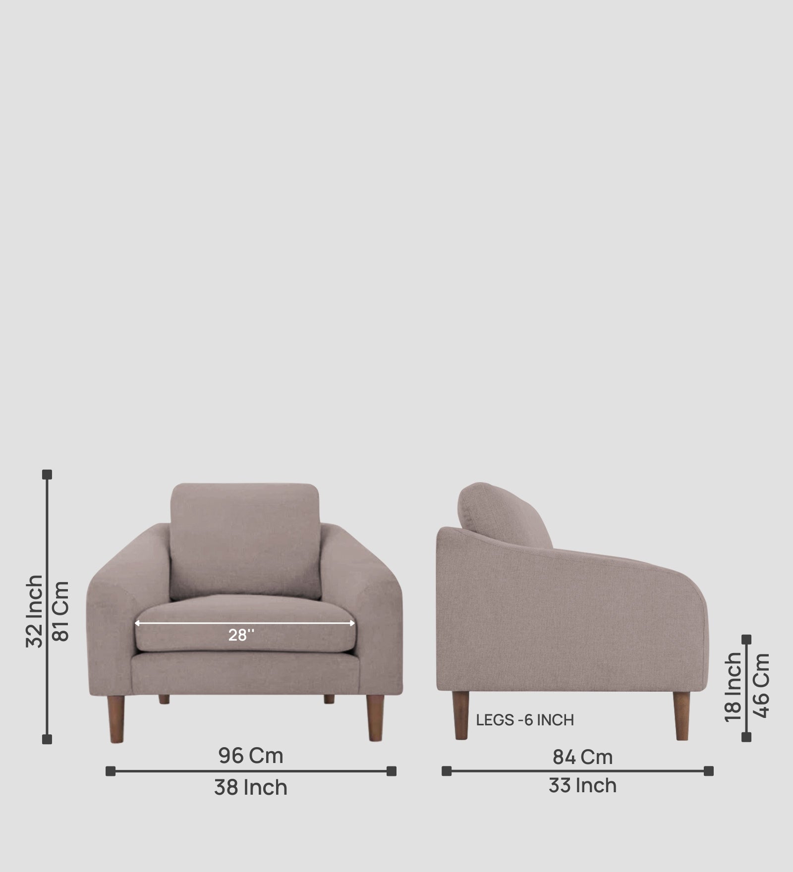 Elara Fabric 1 Seater Sofa in Almond Beige Colour - Febonic Living