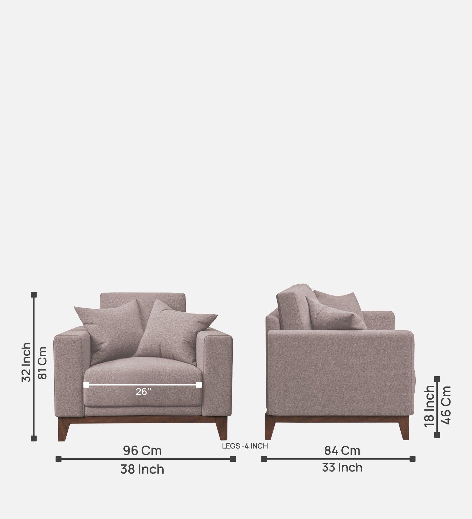 Luca Fabric 1 Seater Sofa in Almond Beige Colour