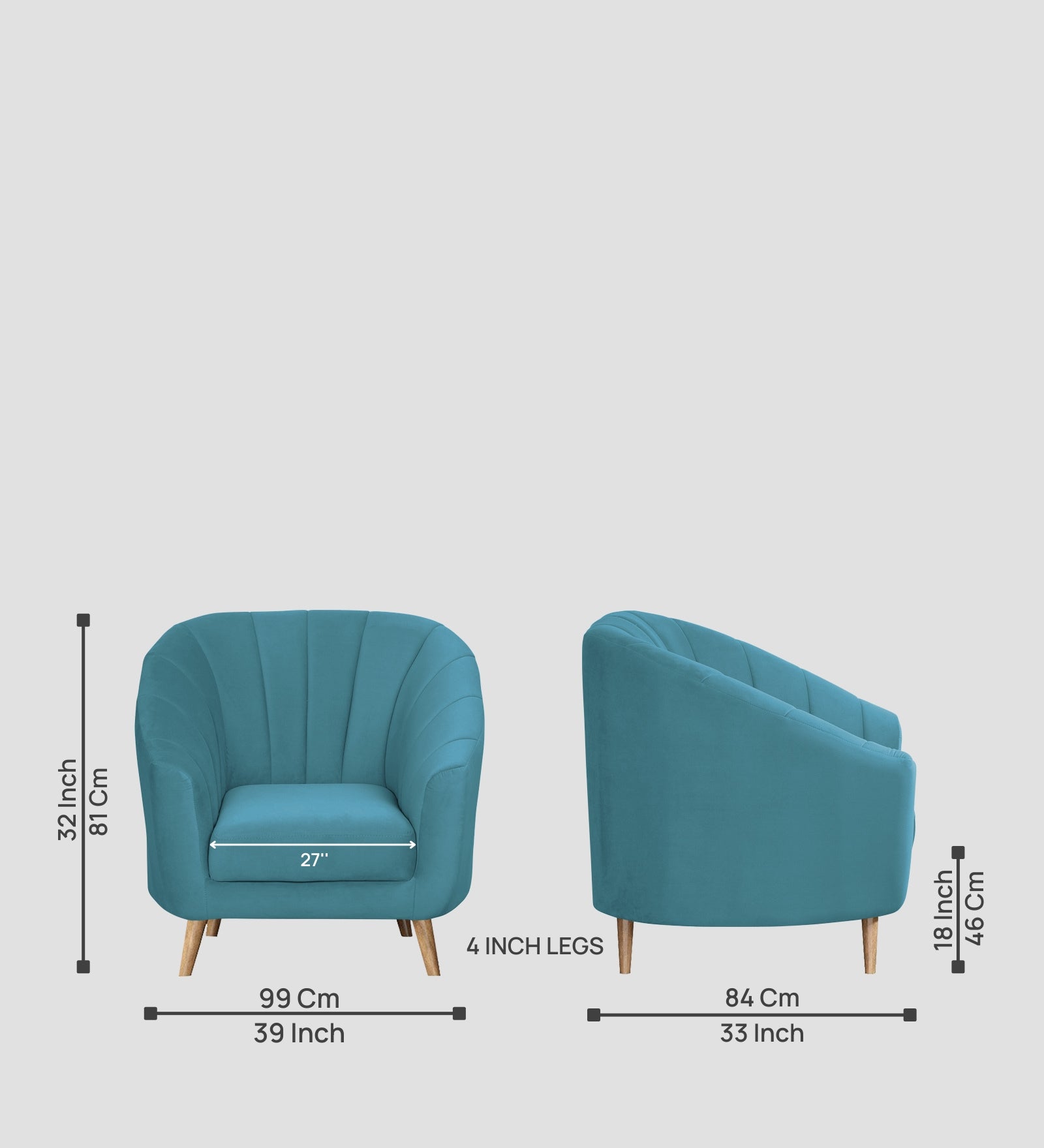 Nancy Velvet 1 Seater Sofa in Aqua Blue Colour