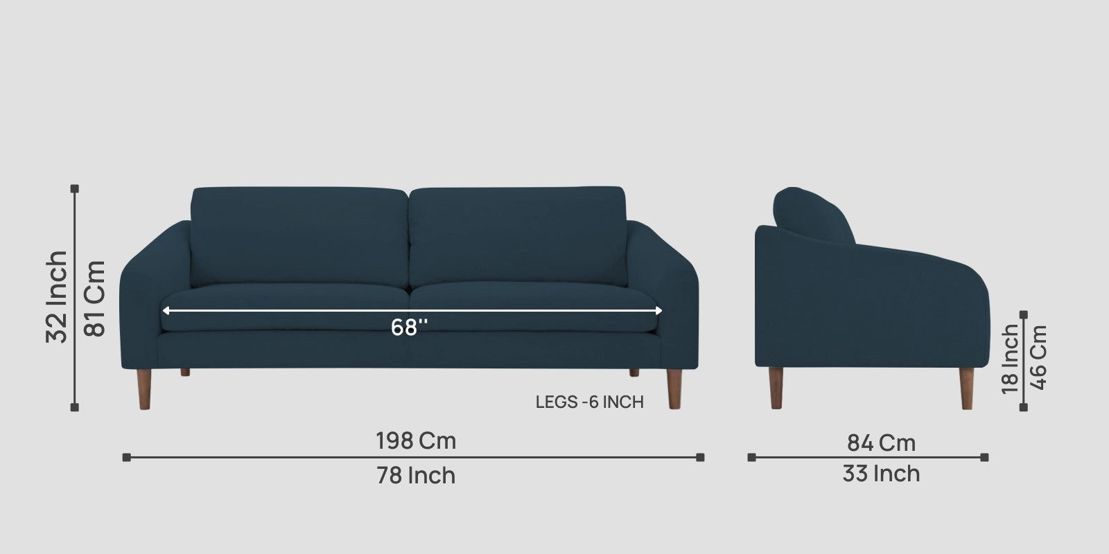Elara Fabric 3 Seater Sofa in Cool-Blue Colour - Febonic Living