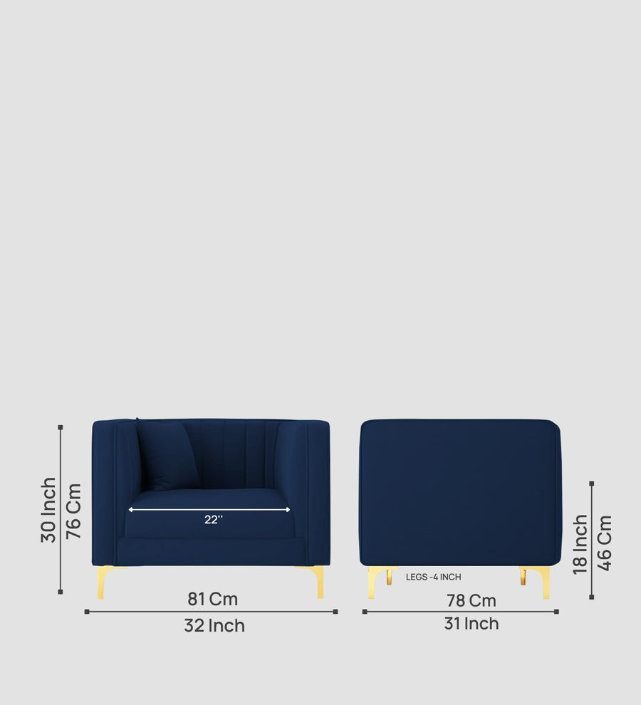 Saban Velvet 1 Seater Sofa In Imperial Blue Colour - Febonic Living