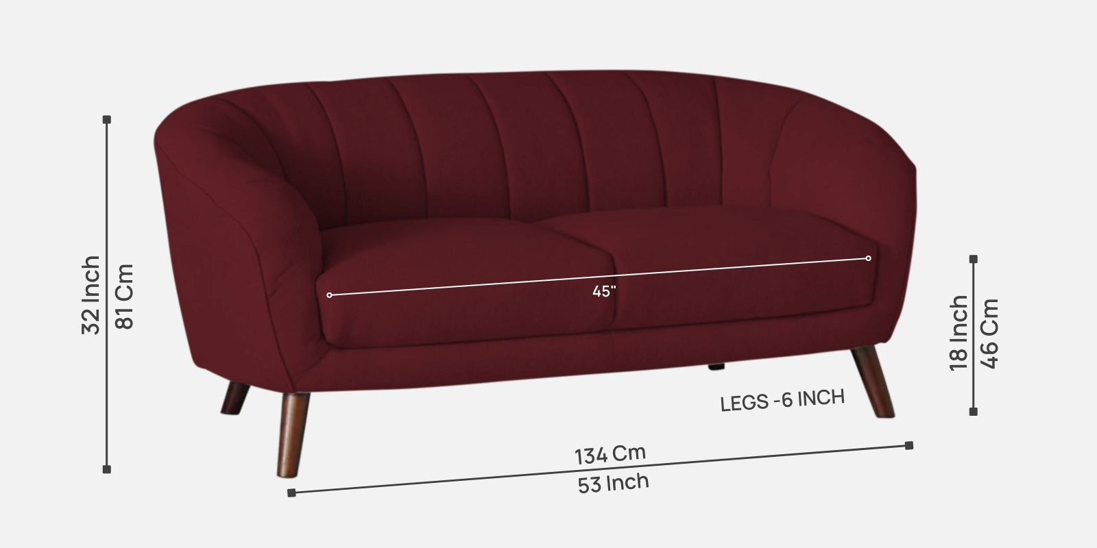 Benjamin Fabric 2 Seater Sofa in Blood Maroon Colour