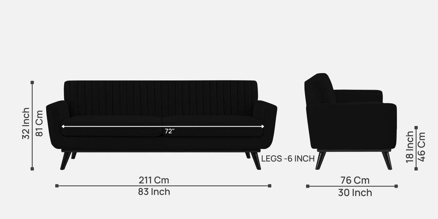 Tucker Velvet 3 Seater Sofa In Adam Black Colour - Febonic Living