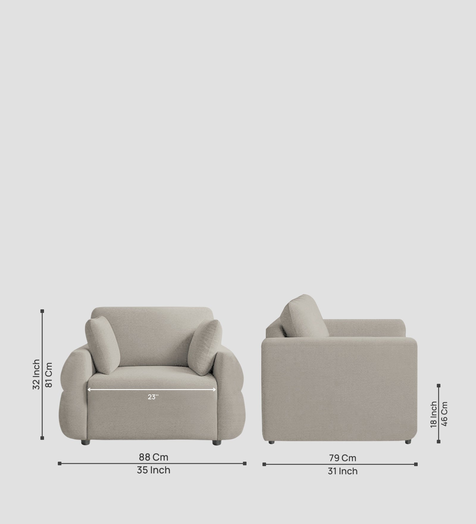 Jack Fabric 1 Seater Sofa In  Ash Grey Colour - Febonic Living