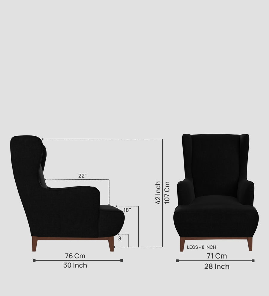 Suri Velvet Wing Chair In Adam Black Colour - Febonic Living