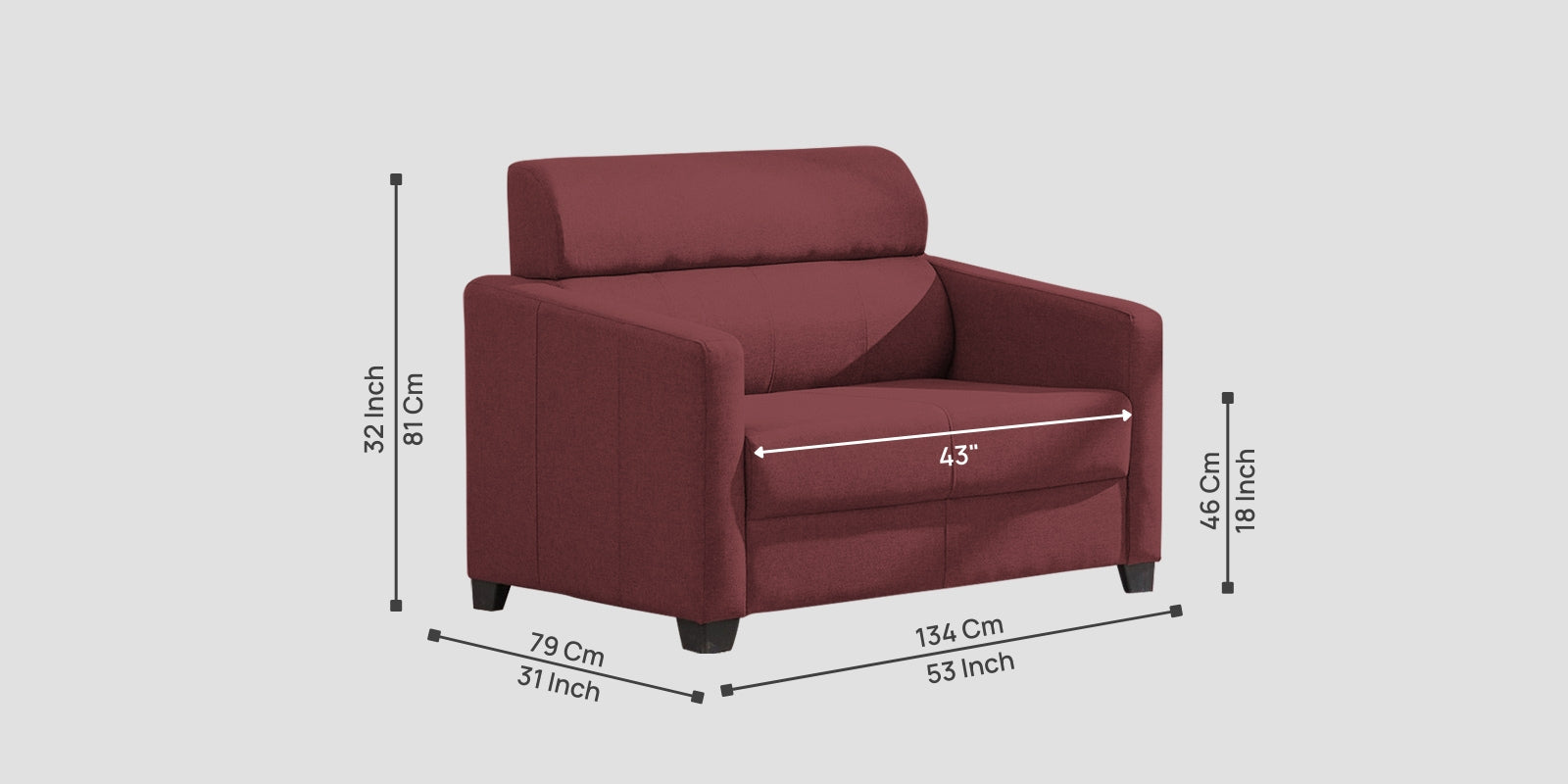 Devo Fabric 2 Seater Sofa in Blaze Red Colour