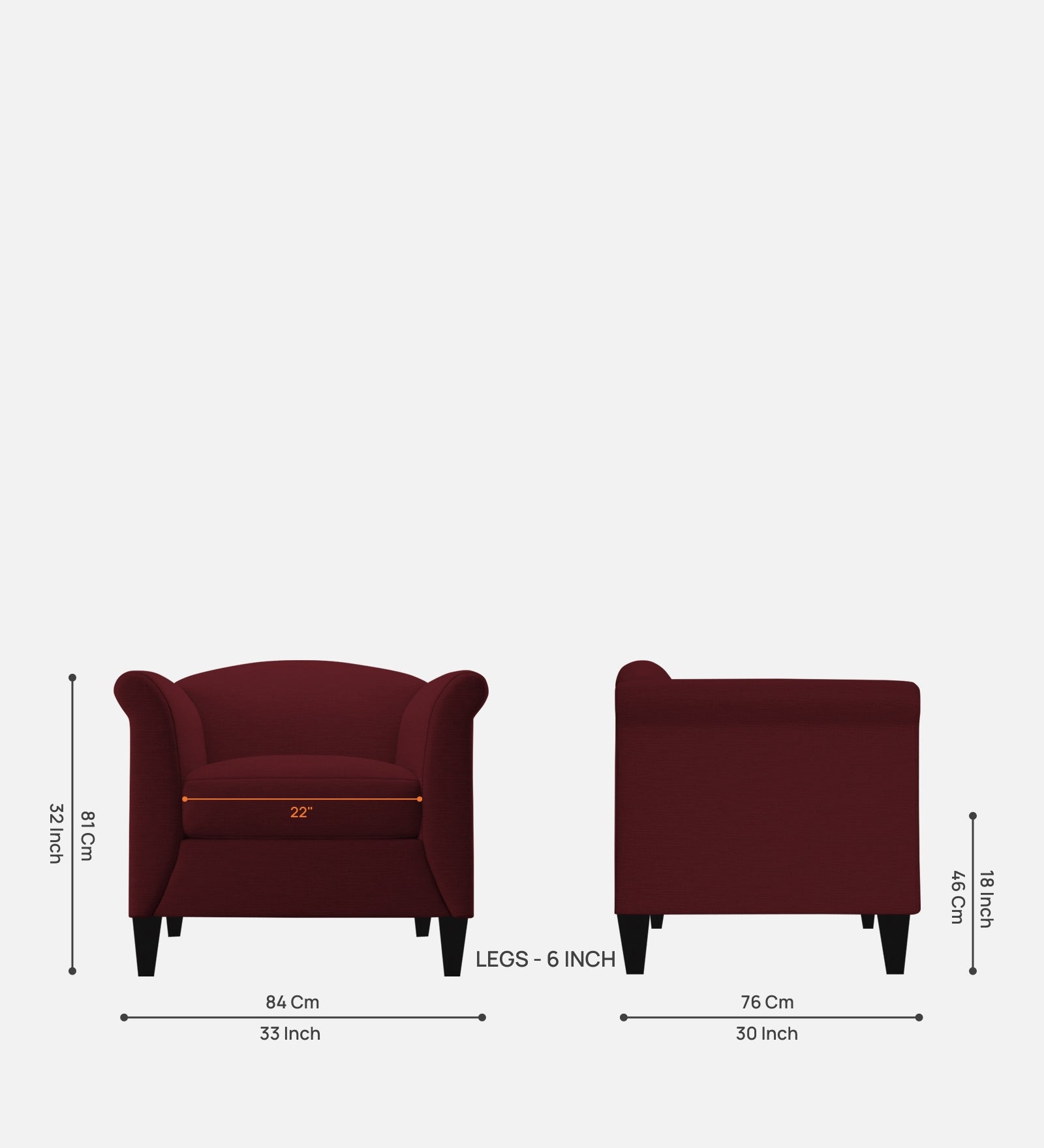 Kimber Fabric 1 Seater Sofa in Blood Maroon Colour