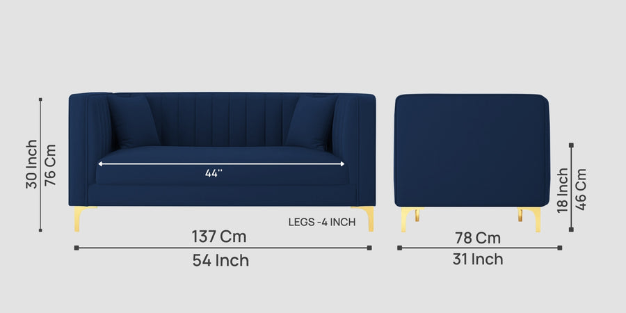 Saban Velvet 2 Seater Sofa In Imperial Blue Colour - Febonic Living